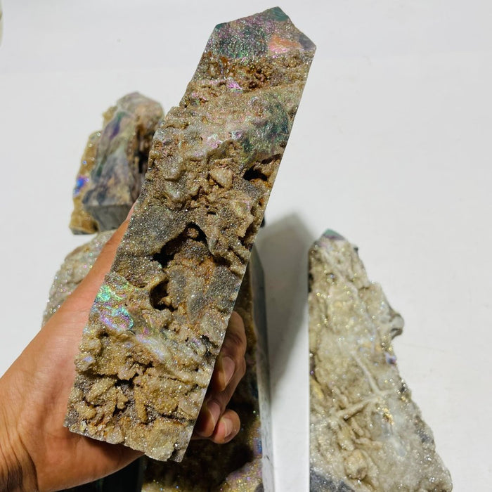 6 Pieces Large Aura Druzy Sphalerite Tower