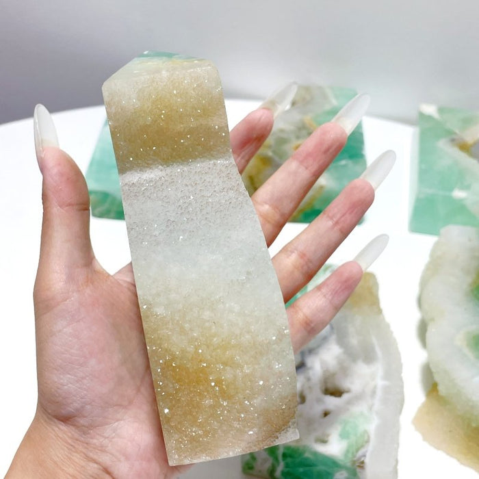 6 Pieces Large Green Fluorite Druzy Geode Tower Points