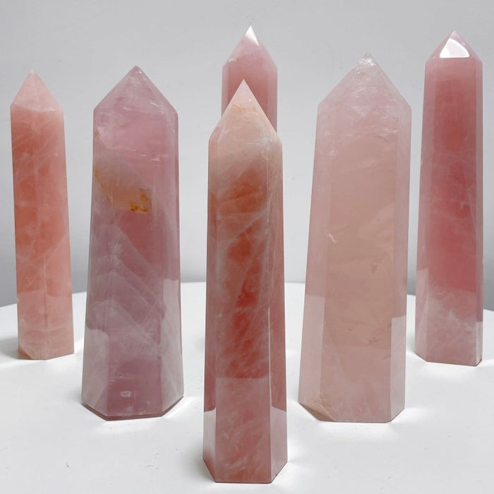 6 Pieces Large Madagascar Deep Pink Rose Quartz Points