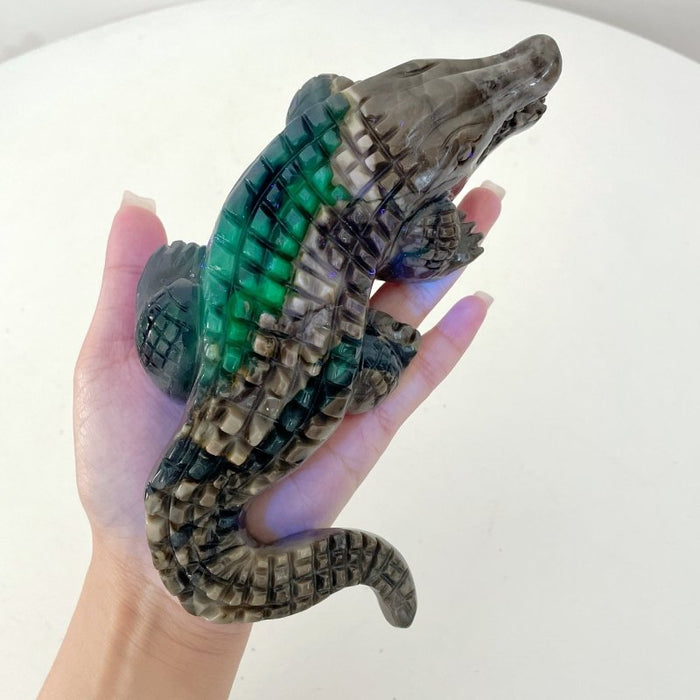 6 Pieces Large Volcanic Agate Crocodile Carving(UV-Reactive)
