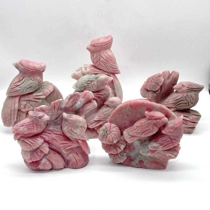 6 Pieces Pink Opal Bird Carving