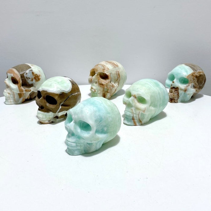 6 Pieces Unique Green Calcite Skull Carving