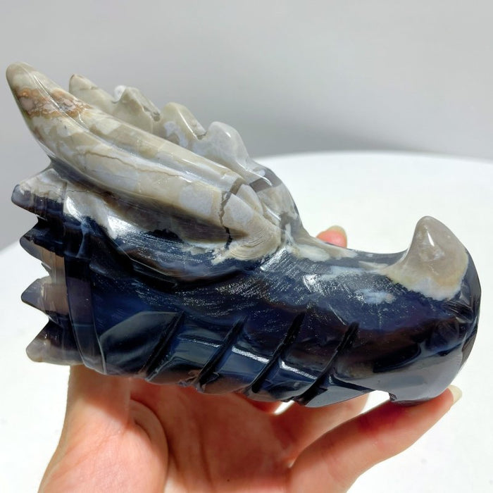 6 Pieces Volcanic Agate Dragon Head Carving(UV-Reactive)