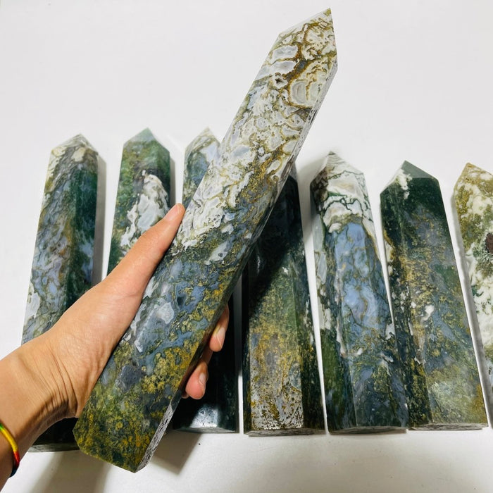 8 Pieces Large Moss Agate Tower Points