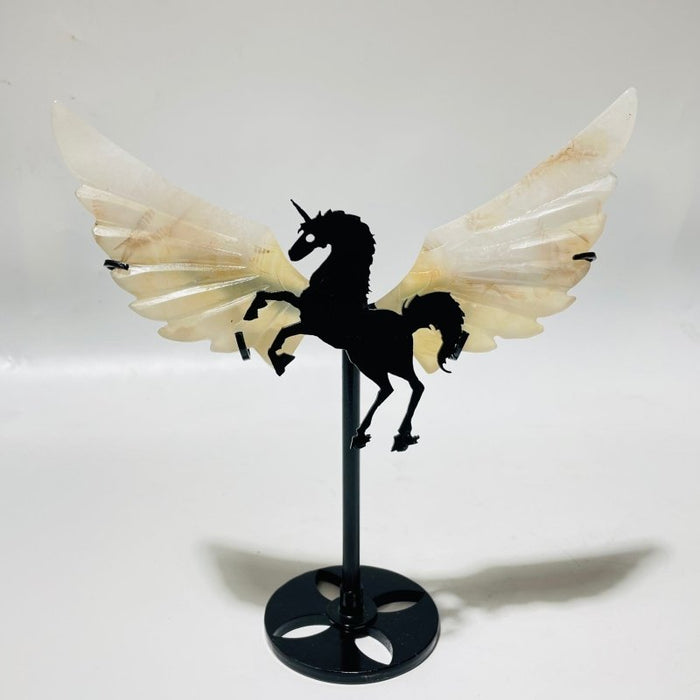 7 Pairs Beautiful Agate Small Pegasus Wing Carving With Stand