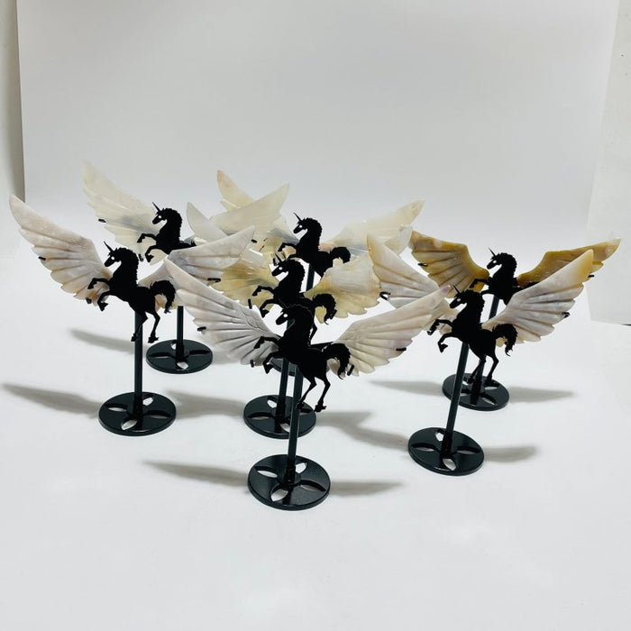 7 Pairs Beautiful Agate Small Pegasus Wing Carving With Stand