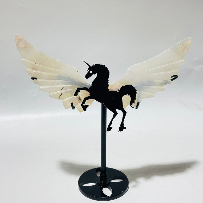 7 Pairs Beautiful Agate Small Pegasus Wing Carving With Stand