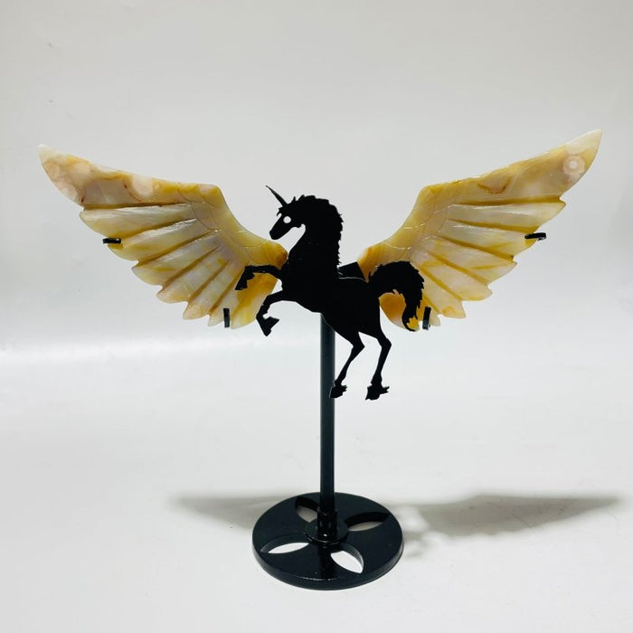 7 Pairs Beautiful Agate Small Pegasus Wing Carving With Stand