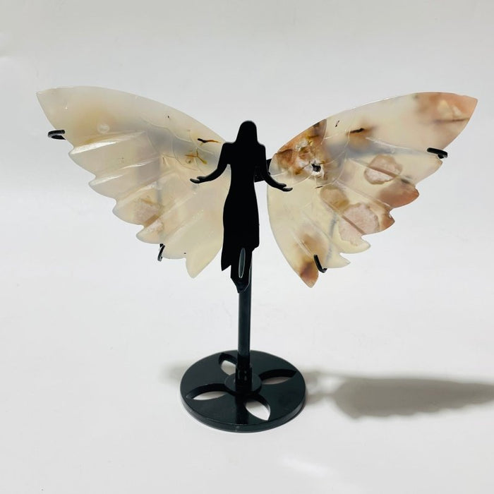 7 Pairs Sakura Flower Agate Small Angel Wing Carving With Stand