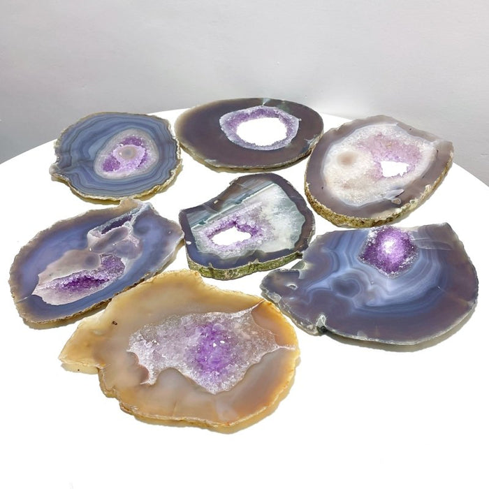 7 Pieces Beautiful Large Geode Amethyst Mixed Agate Slabs