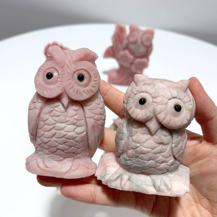 7 Pieces Cute Pink Opal Owl Carving