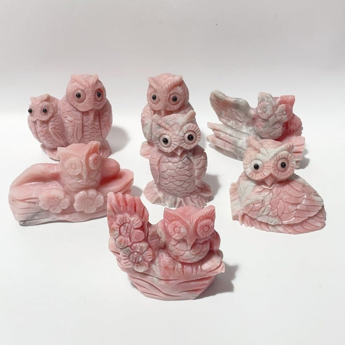 7 Pieces Cute Pink Opal Owl Carving