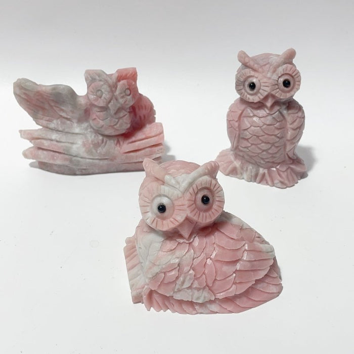 7 Pieces Cute Pink Opal Owl Carving