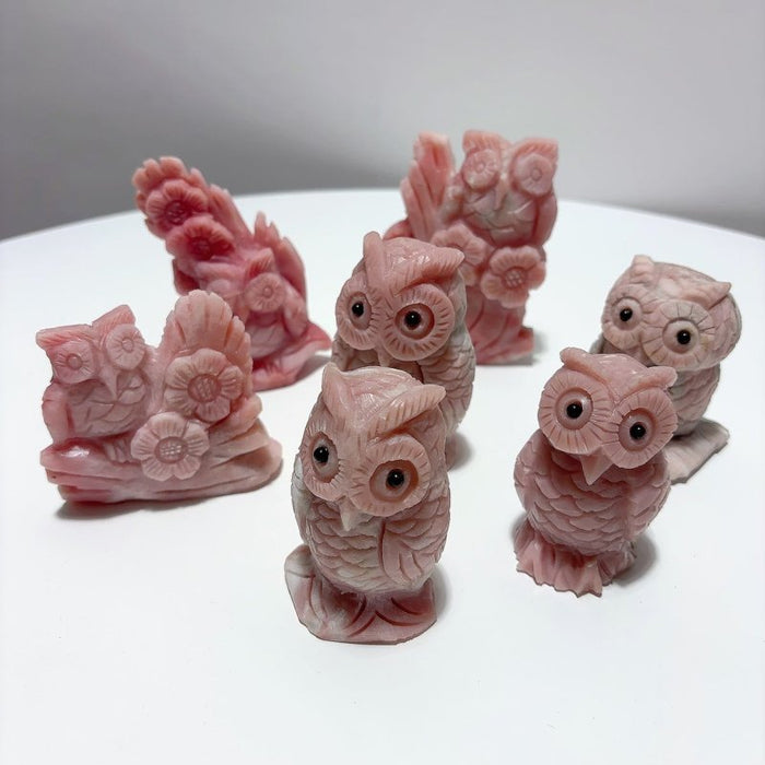 7 Pieces Cute Pink Opal Owl Carving