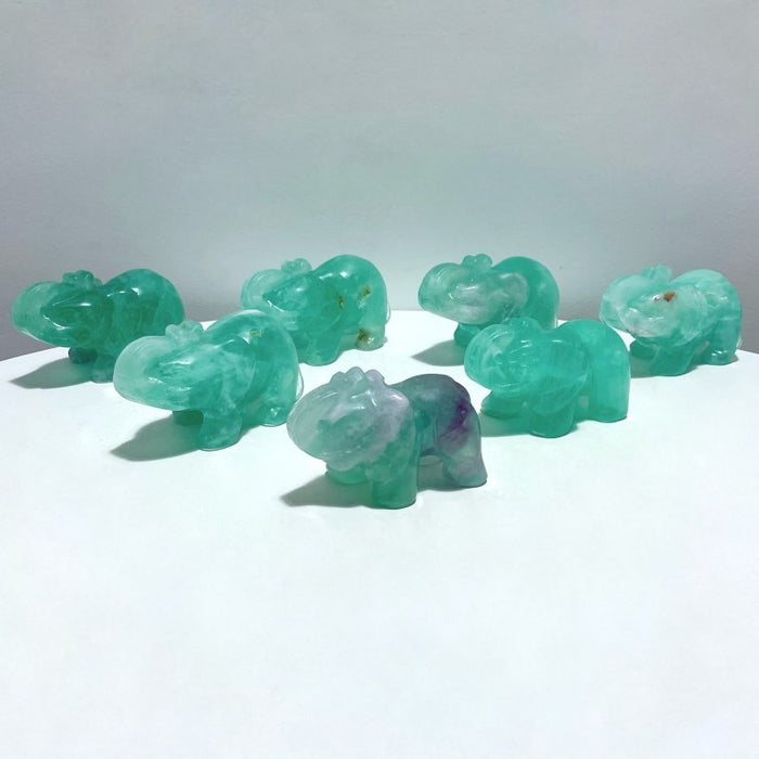 7 Pieces Green Fluorite Elephant Carving