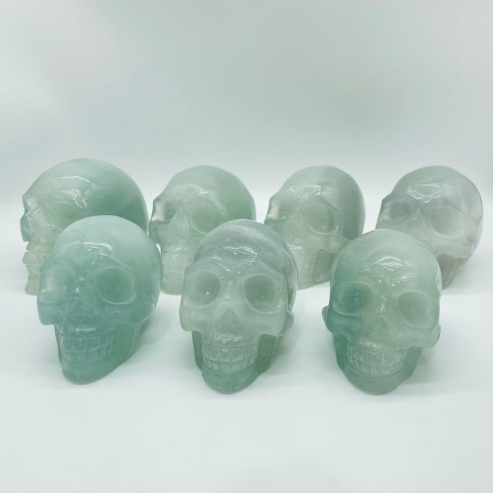 7 Pieces Light Color Fluorite Halloween Skull Carving