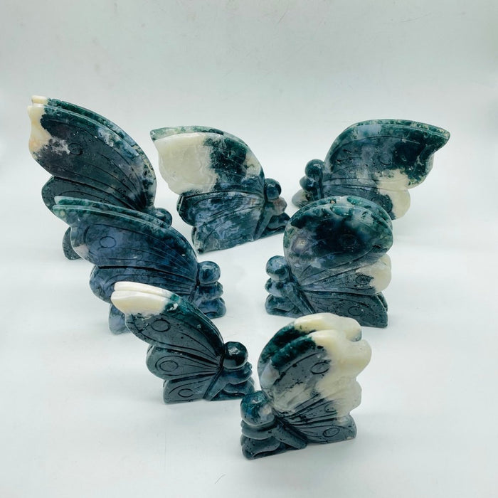 7 Pieces Moss Agate Butterfly Fairy Carving