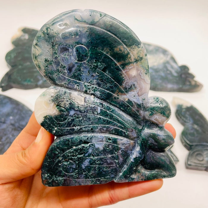 7 Pieces Moss Agate Butterfly Fairy Carving