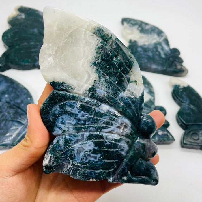 7 Pieces Moss Agate Butterfly Fairy Carving