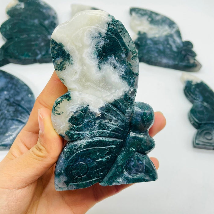 7 Pieces Moss Agate Butterfly Fairy Carving