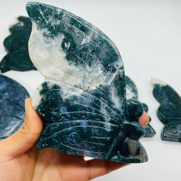 7 Pieces Moss Agate Butterfly Fairy Carving