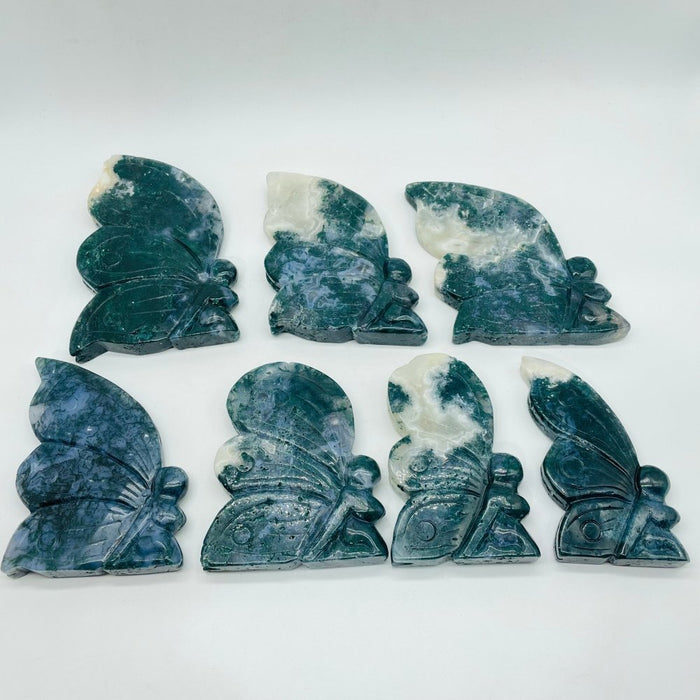 7 Pieces Moss Agate Butterfly Fairy Carving