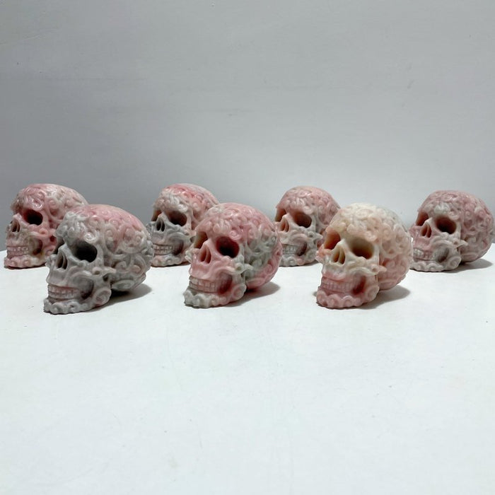 7 Pieces Pink Opal Skull Carving