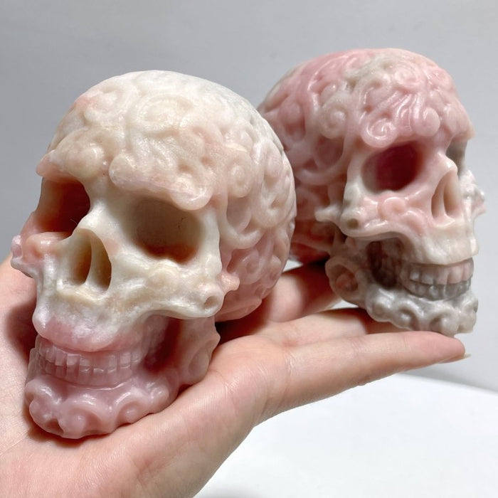 7 Pieces Pink Opal Skull Carving