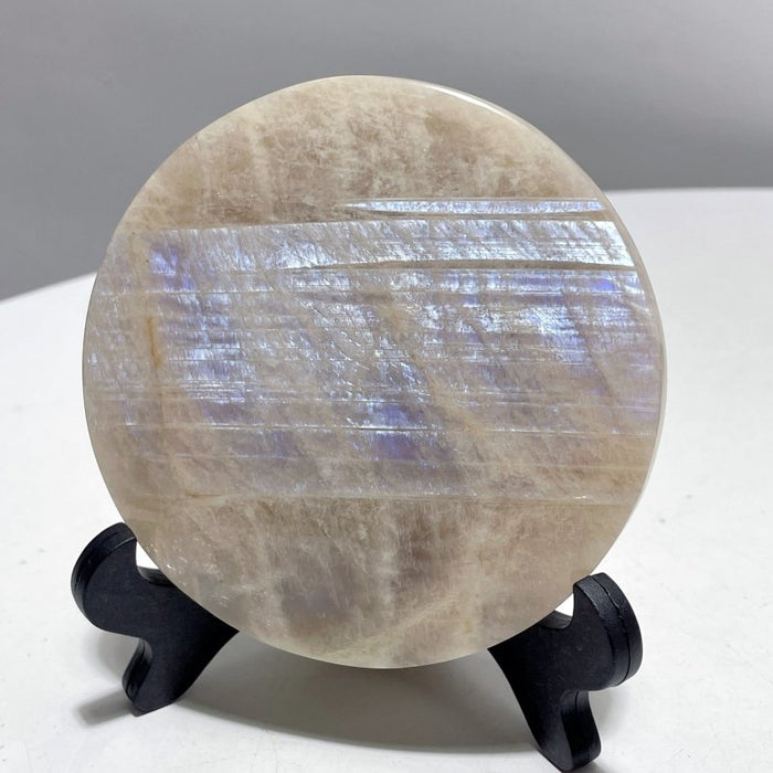 8 Pieces Blue Moonstone Round Plate Home Decoration With Plastic Base