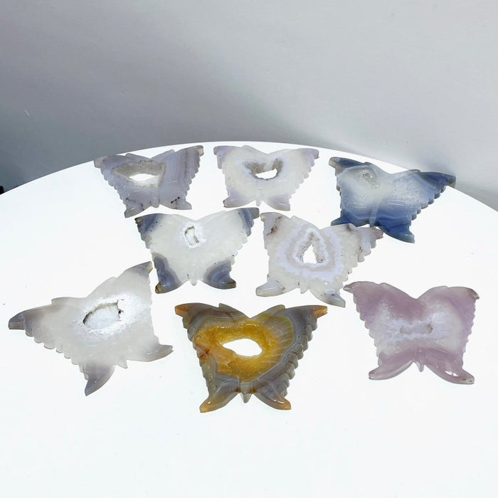 8 Pieces Geode Druzy Agate Butterfly Carving