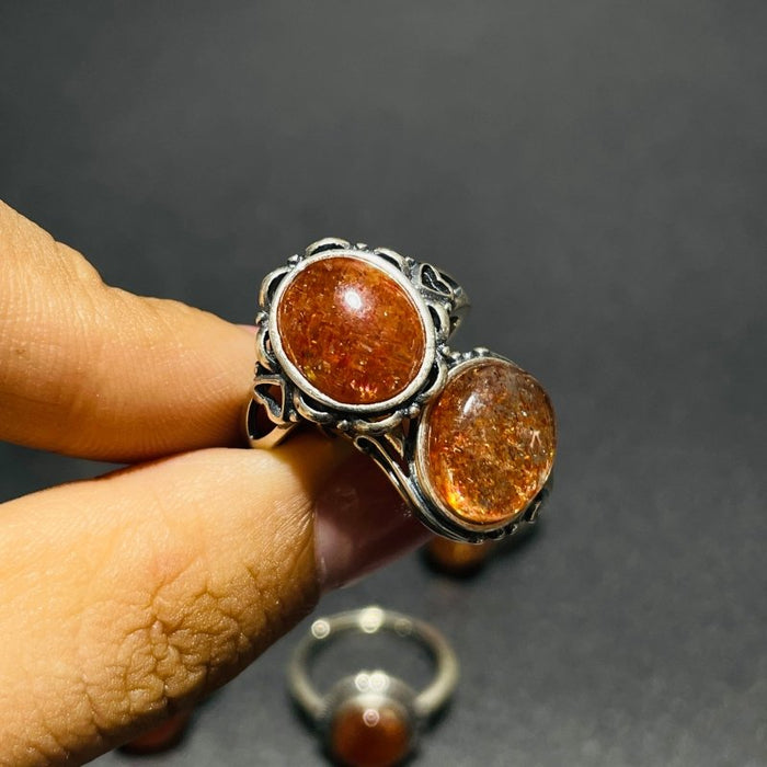 8 Pieces High Quality Sunstone Different Styles Sterling Silver Ring