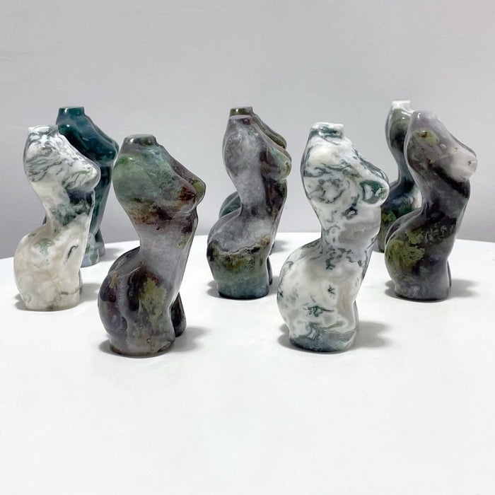 8 Pieces Large Moss Agate Goddess Carving