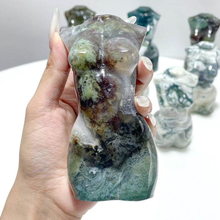 8 Pieces Large Moss Agate Goddess Carving