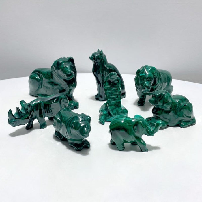 8 Pieces Malachite Animals Carving