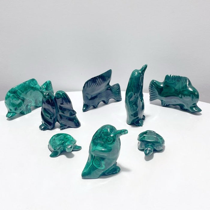 8 Pieces Malachite Sea Animals Carving