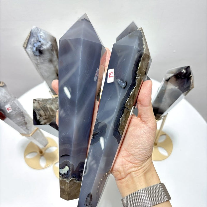 8 Pieces Volcano Agate Scepter Wand With Stand (UV Reactive)