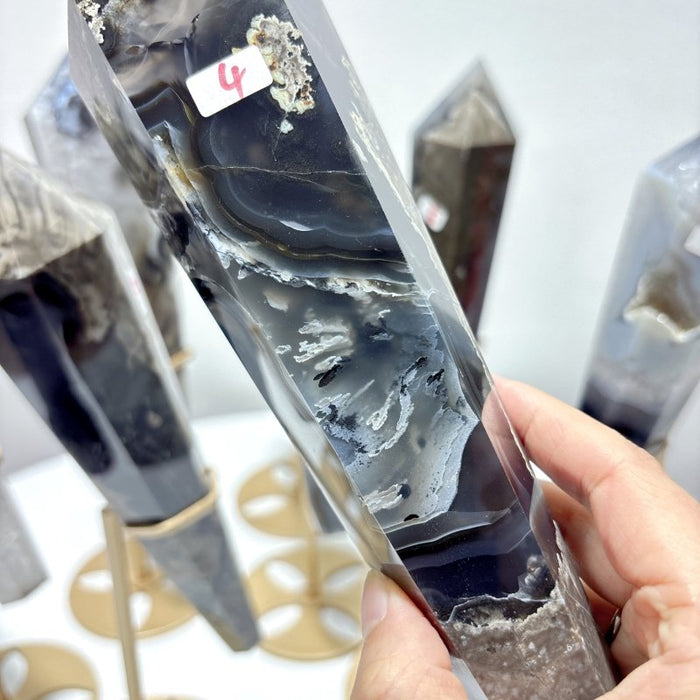 8 Pieces Volcano Agate Scepter Wand With Stand (UV Reactive)