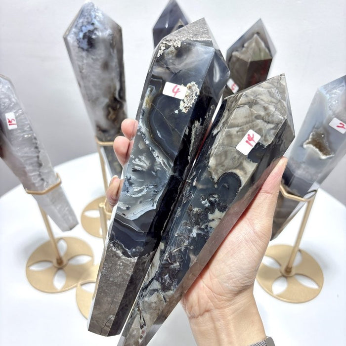 8 Pieces Volcano Agate Scepter Wand With Stand (UV Reactive)