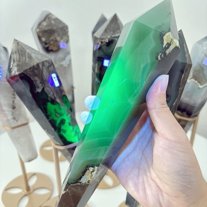8 Pieces Volcano Agate Scepter Wand With Stand (UV Reactive)
