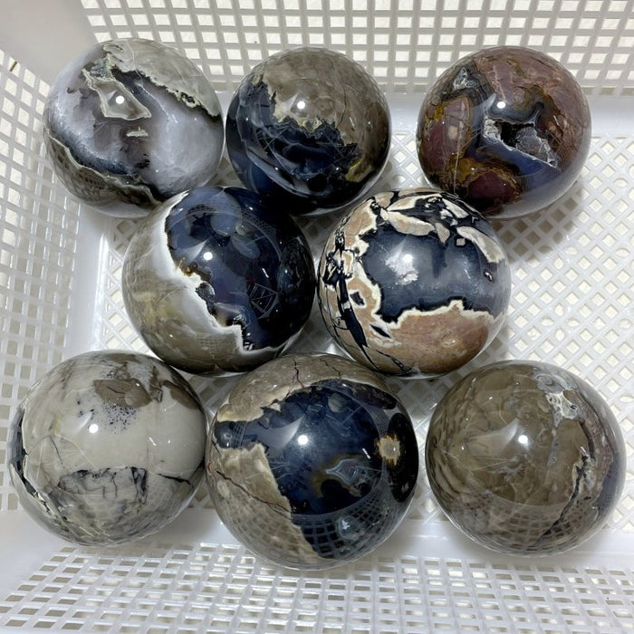 8 Pieces Large Volcano Agate Spheres (UV Reactive)