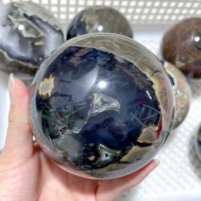 8 Pieces Large Volcano Agate Spheres (UV Reactive)