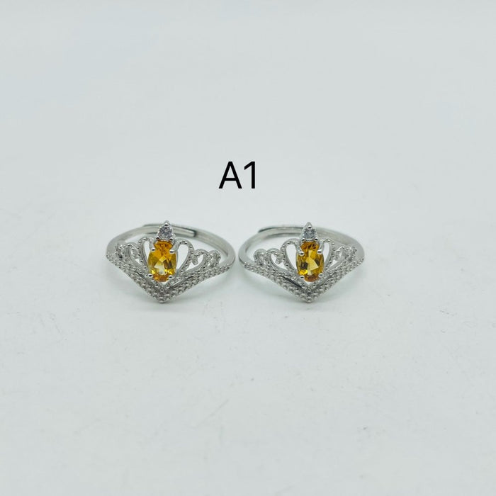 Two Styles Crown S925 Sterling Silver Citrine Crystal Ring Wholesale