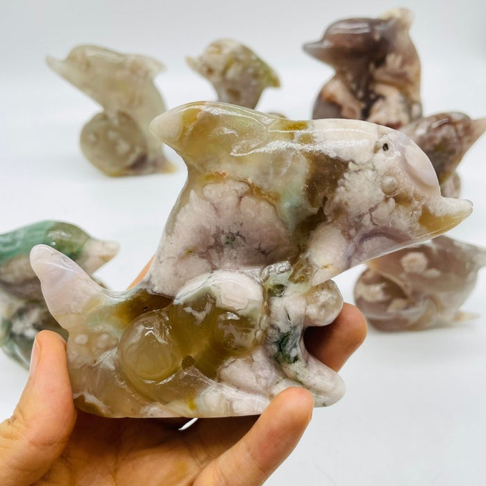 9 Pieces Sakura Flower Agate Dolphin Carving