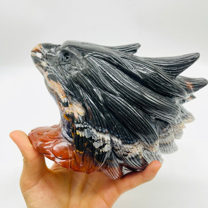 Beautiful Ocean Jasper Black Eagle Head Carving