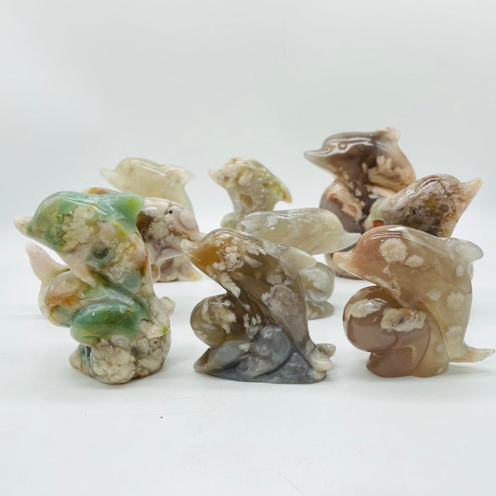 9 Pieces Sakura Flower Agate Dolphin Carving