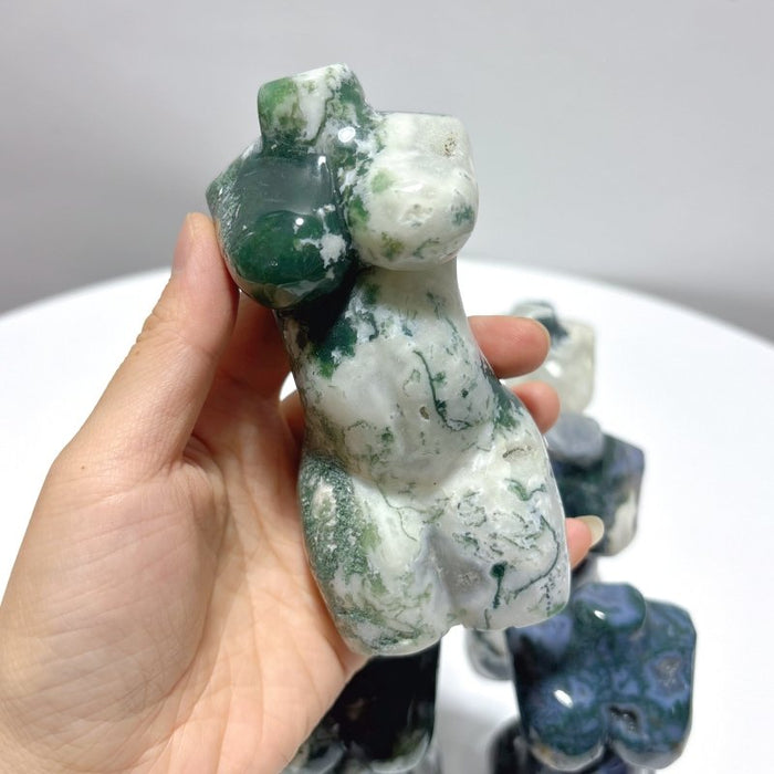 9 Pieces 4.5in Moss Agate Goddess Carving