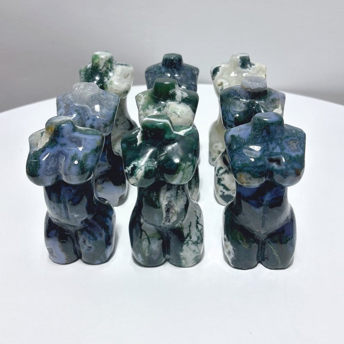 9 Pieces 4.5in Moss Agate Goddess Carving