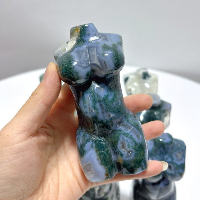 9 Pieces 4.5in Moss Agate Goddess Carving