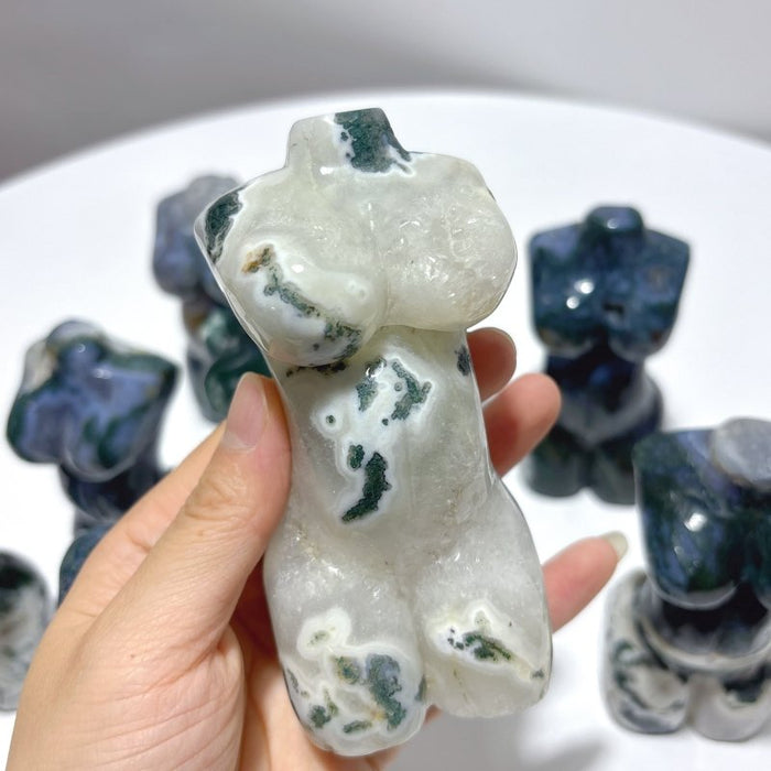 9 Pieces 4.5in Moss Agate Goddess Carving