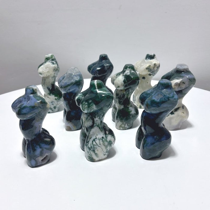 9 Pieces 4.5in Moss Agate Goddess Carving
